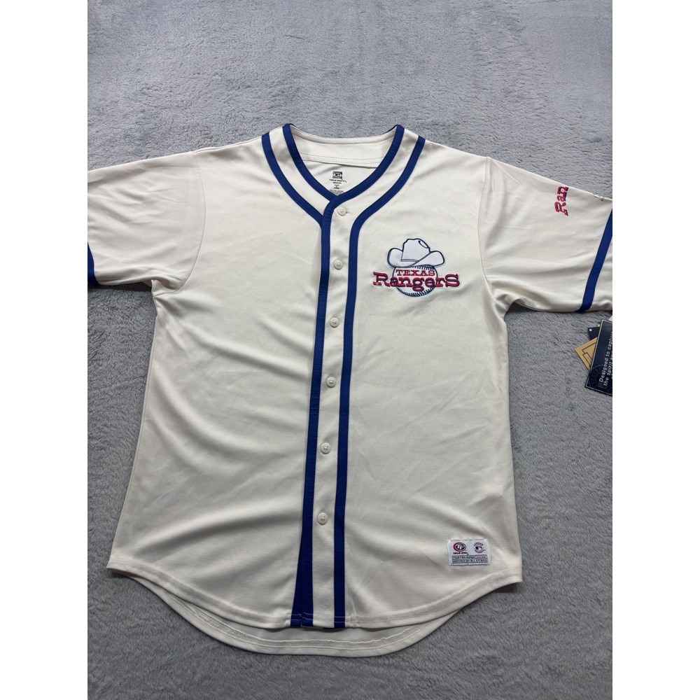 True Fan Texas Rangers Cooperstown Collection Baseball Jersey Cream Men's Medium
